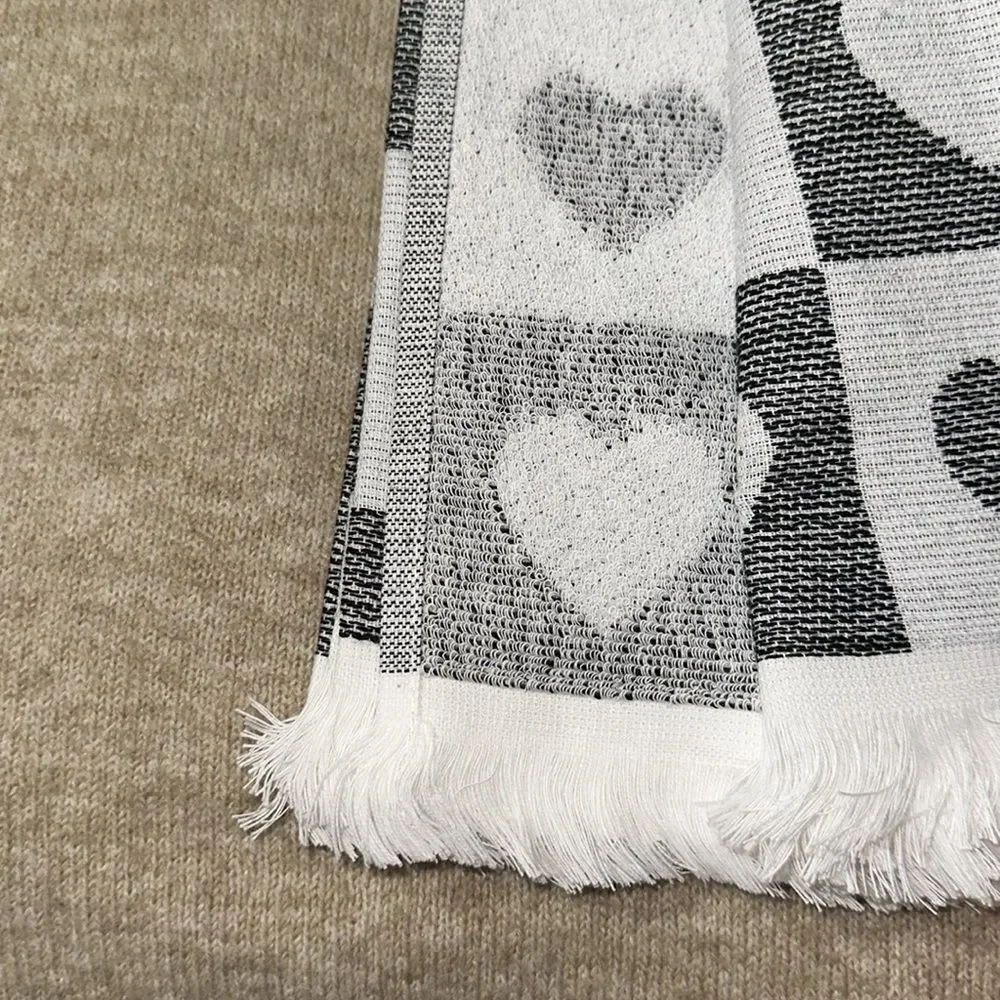 cupcakes and cashmere White Black Checkered Heart Grid Cotton Blend Tea Towels